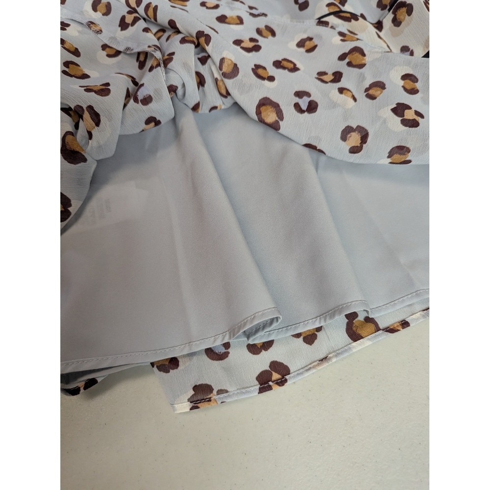 Ann Taylor 6P Blue Leopard Print Tiered Prairie Midi Dress Flutter Sleeve Lined - Picture 7 of 13